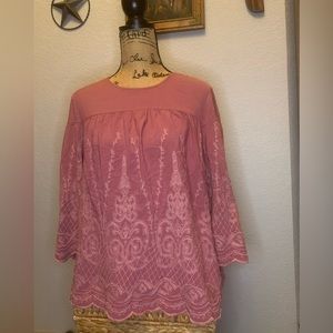 Est. 1946 Women's 3/4 Sleeve Round Neck Embroidered Mauve Blouse